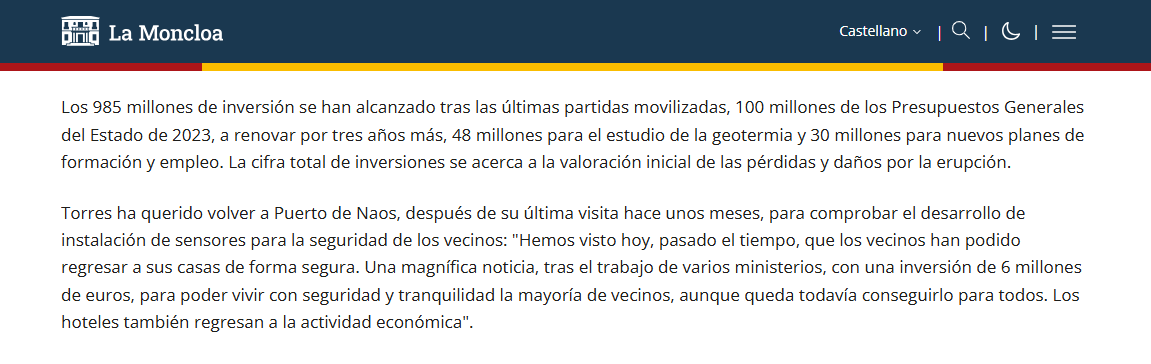 Comunicación oficial de Moncloa