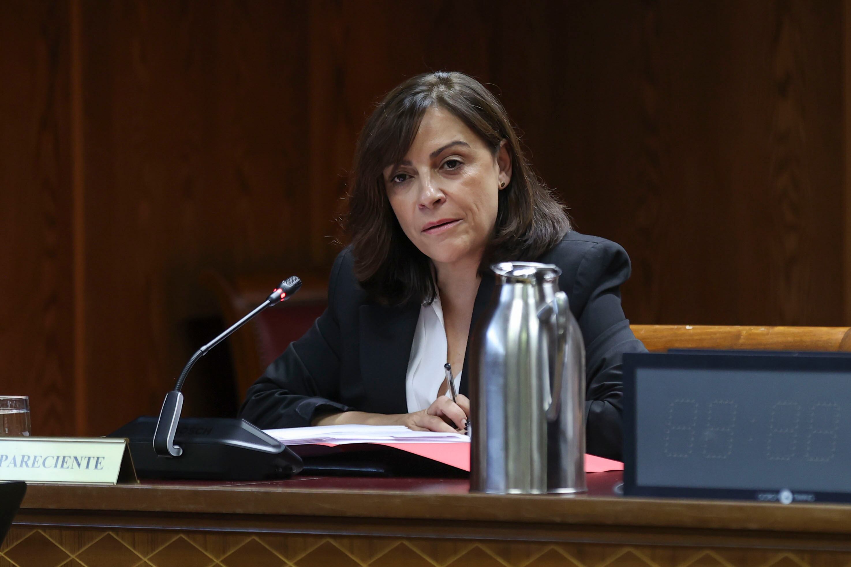 na María Fuentes Pacheco, integrante de la Secretaría de Organización del PSOE, comparece en la Comisión Koldo del Senado, este jueves en Madrid.