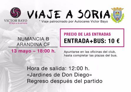 Cartel del viaje organizado por la Arandina a Soria.