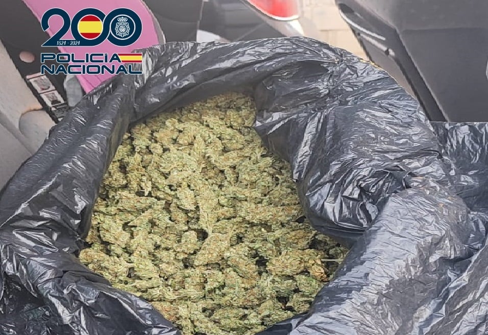 Detenidos en Murcia cuando transportaban cuatro kilos y medio de cogollos de marihuana en su coche