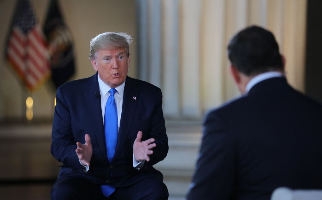 Donald Trump durante la entrevista virtual en Fox News.