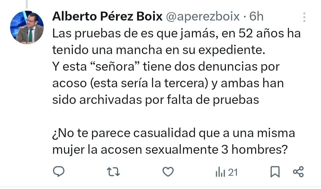 Pantallazo del comentario realizado en la red social X de Alberto Pérez Boix