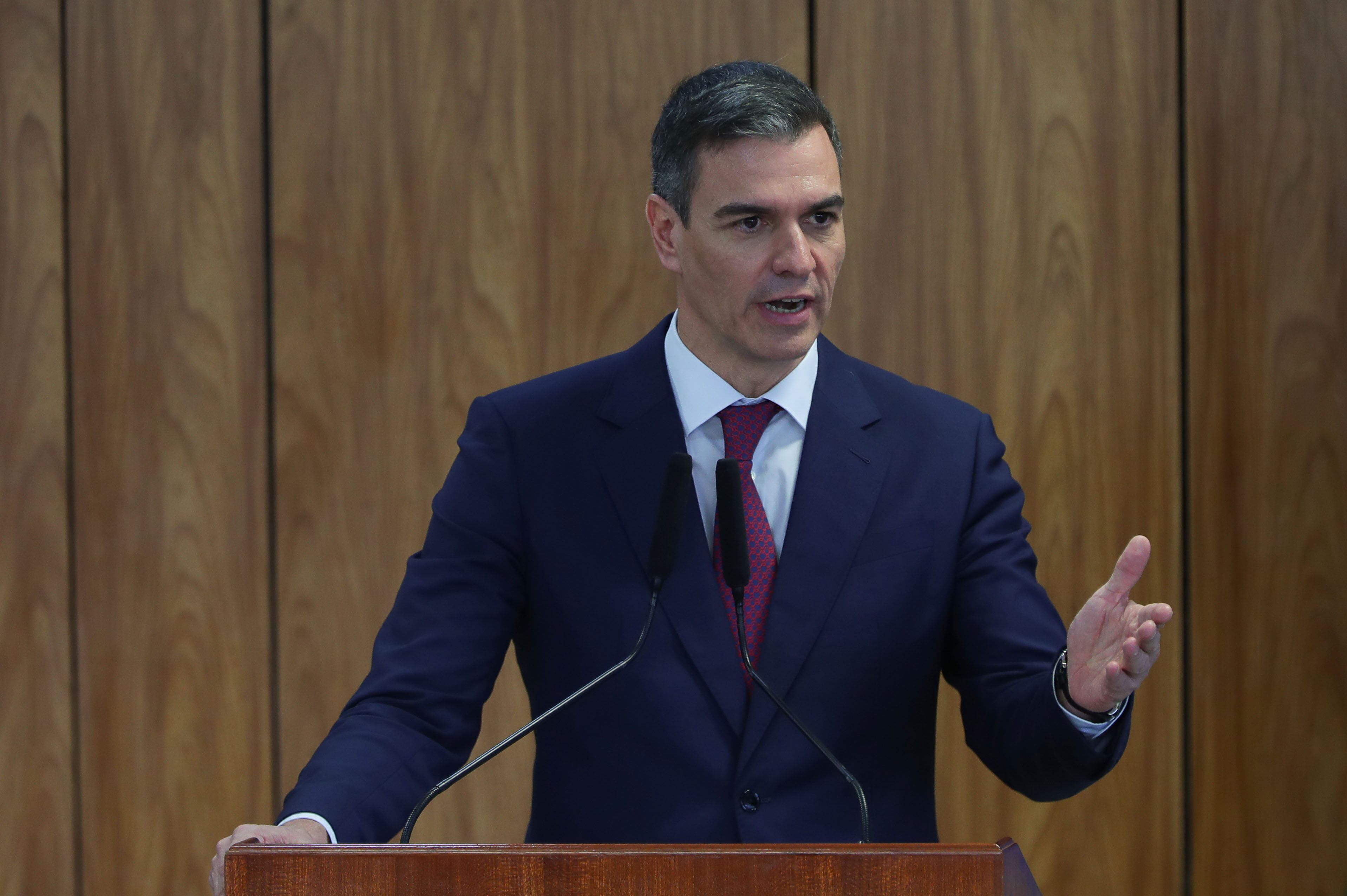 AME5780. BRASILIA (BRASIL), 06/03/2024.- El presidente del Gobierno español Pedro Sánchez habla durante una rueda de prensa este miércoles, en el Palacio presidencial de Planalto en Brasilia (Brasil).
