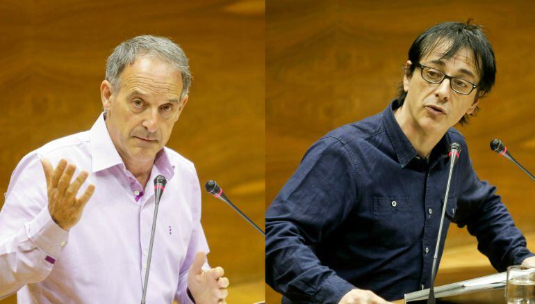 Adolfo Araiz, portavoz de EH Bildu (i), y Carlos Couso, portavoz de Podemos (d)