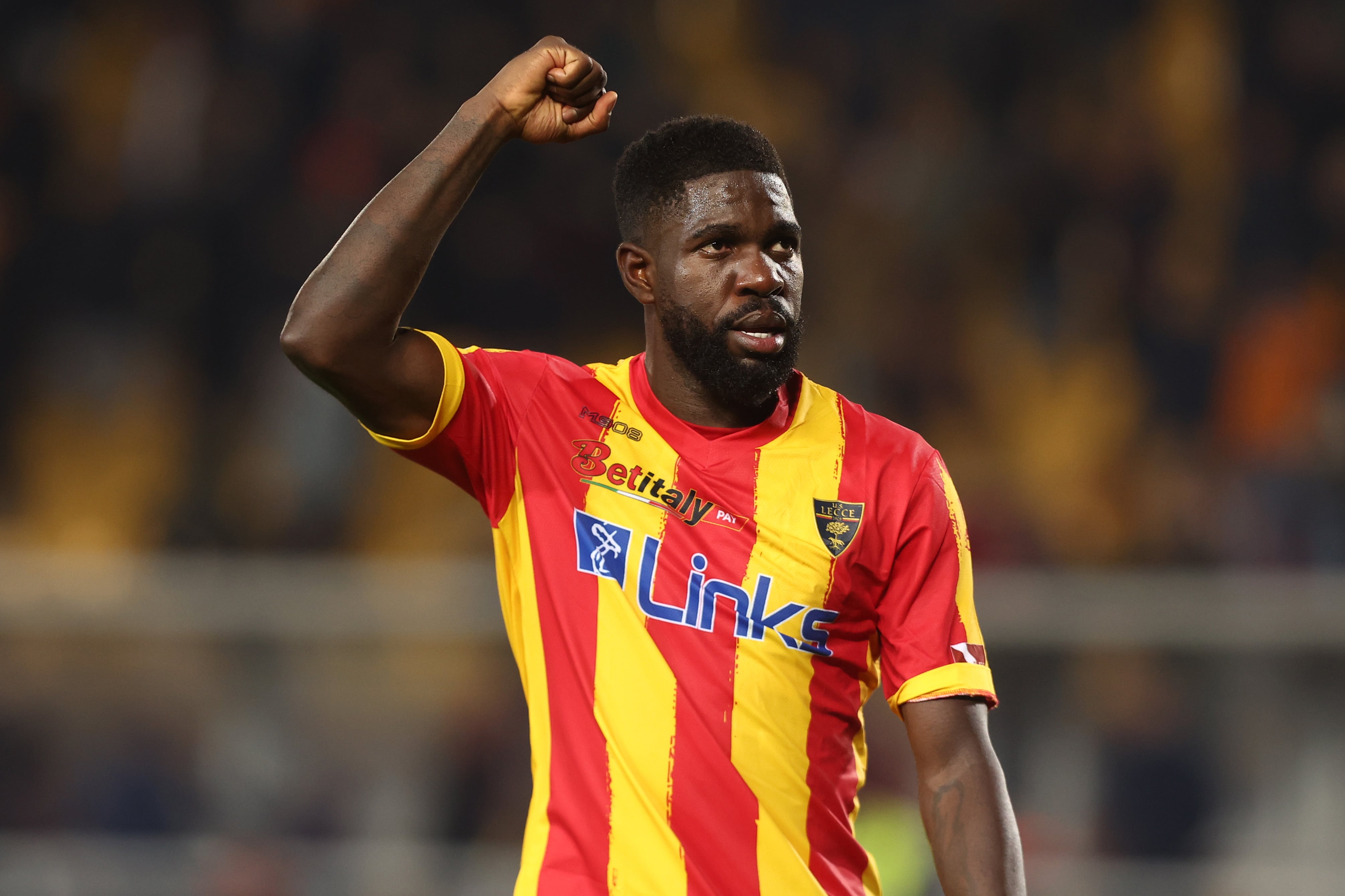 Samuel Umtiti en el partido de la Serie A entre Lecce y Lazio. Getty Images