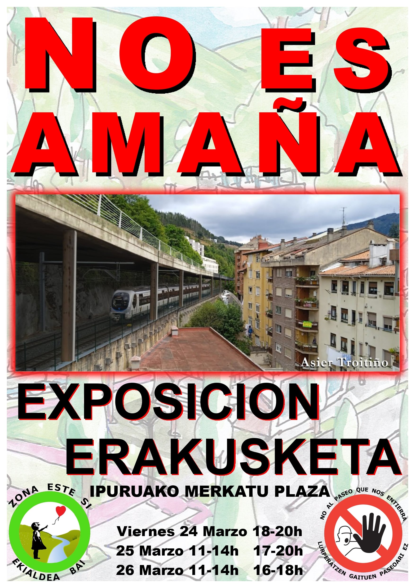 Cartel anunciador de la exposición que se podrá ver en la antigua plaza del mercado de Ipurua