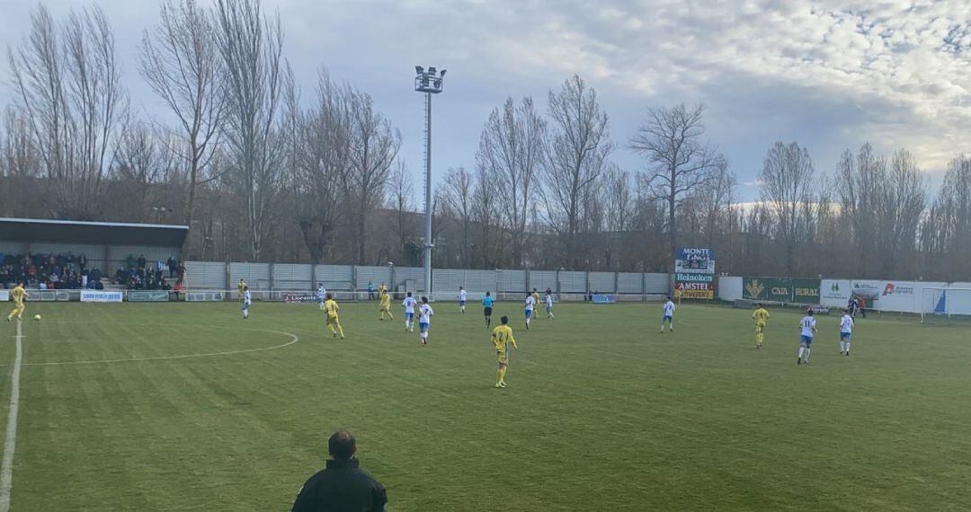 Los blanquiazules -de amarillo- durante un lance del encuentro en La Arboleda.