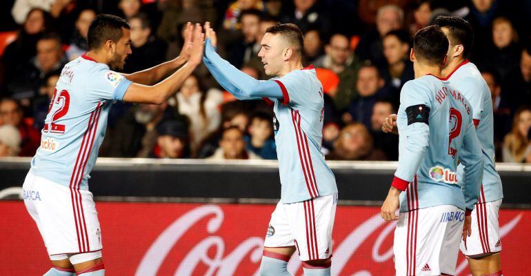 Iago Aspas celebra su gol en Mestalla