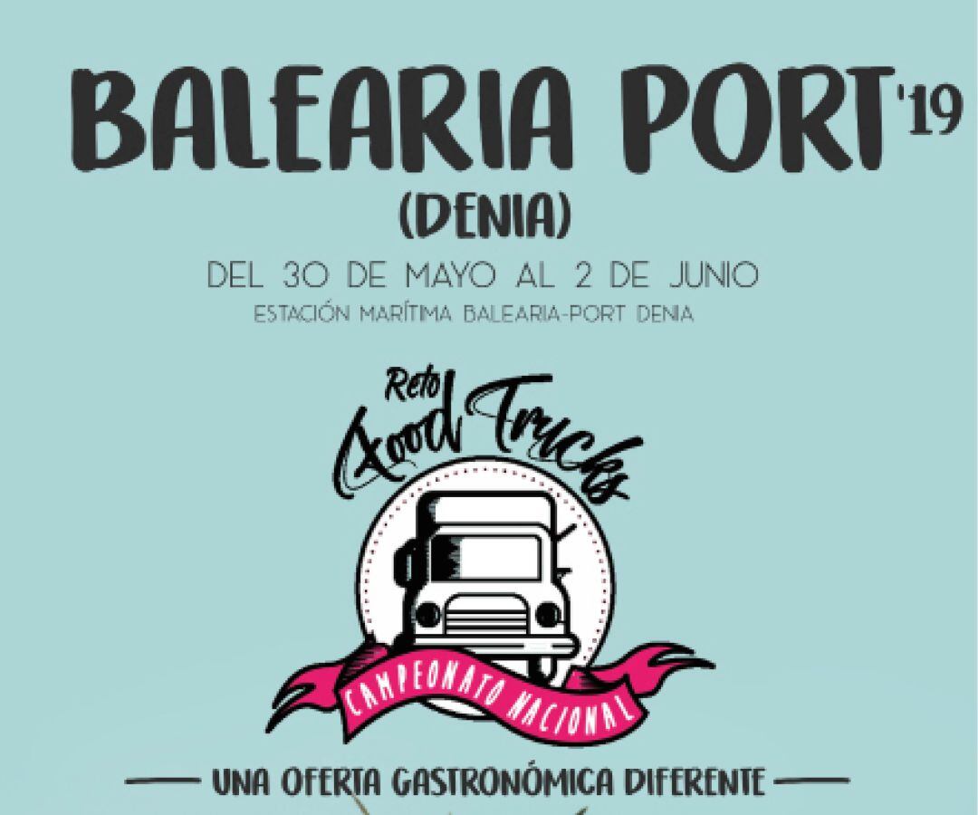 Cartel de la feria &#039;Reto Food Trucks&#039;, en la estación marítima de Baleària Port.