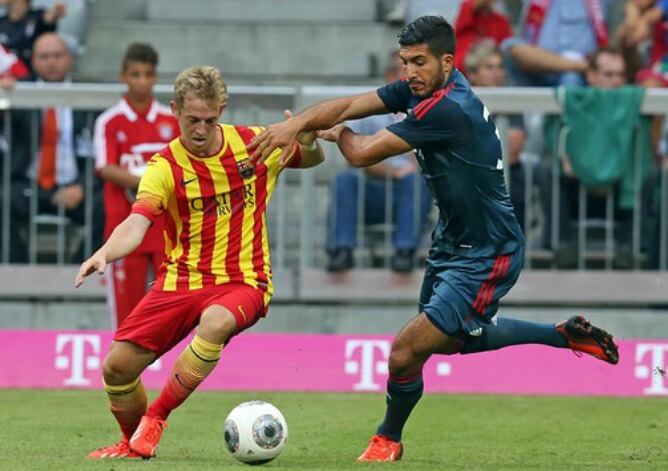 Dani Nieto, en un partido con el primer equipo del Barça en el Allianz Arena.