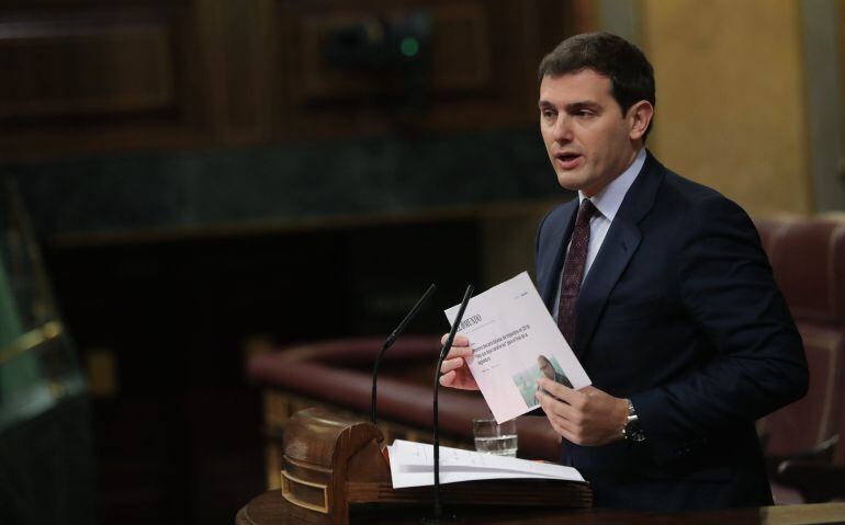 El líder de Ciudadanos, Albert Rivera, durante su intervención en el Pleno del Congreso 