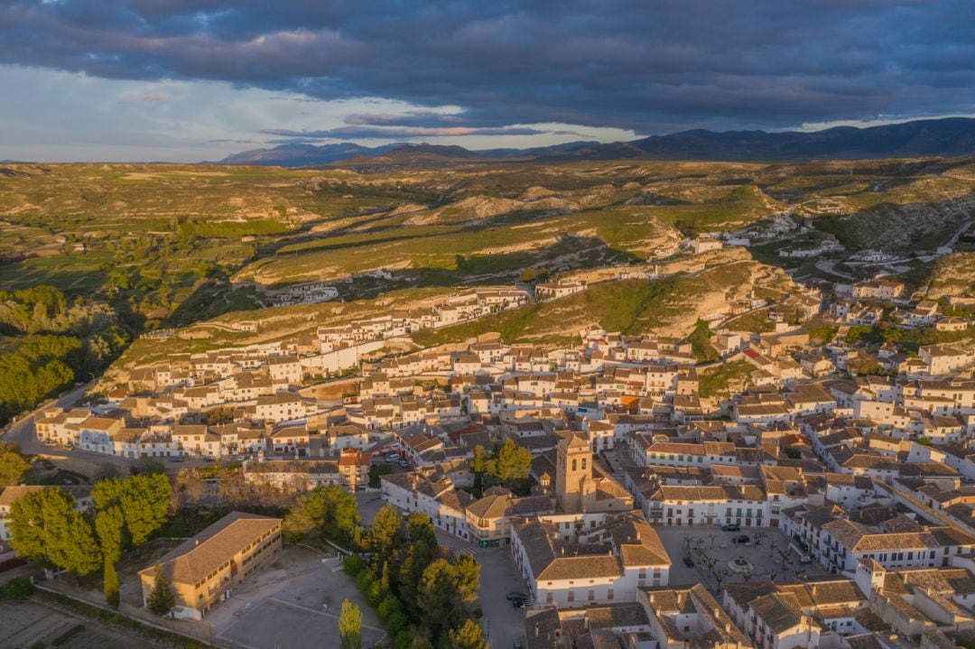 Vista aérea de la localidad de Galera, localidad de la comarca de Huéscar, en el Geoparque de Granada