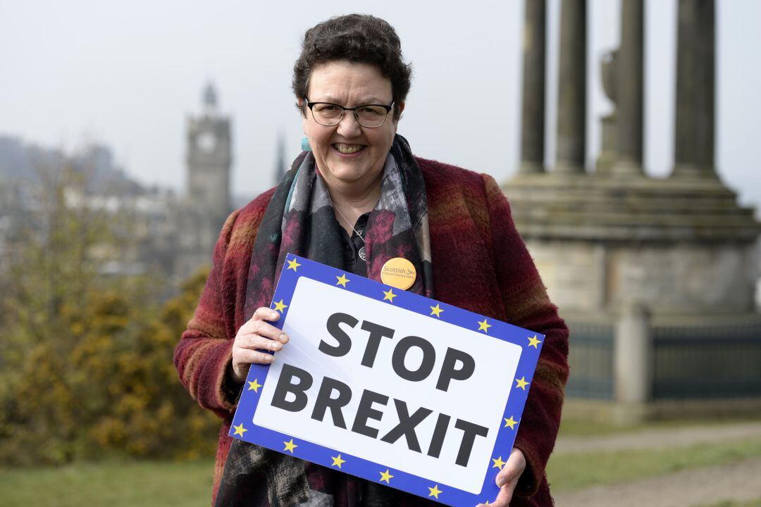 EDINBURGH, SCOTLAND - APRIL 18: Scottish Liberal Democrat lead candidate for the European elections Sheila Ritchie on Calton Hill as party leader Willie Rennie announced the candidate line-up, on April 18, 2019 in Edinburgh, Scotland. 