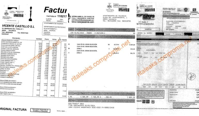 Algunas de las facturas aportadas por Compromís en el llamado #Ritaleaks