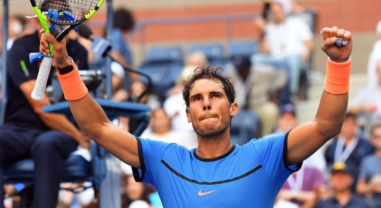 Rafa Nadal celebra su triunfo ante Denis Istomin.