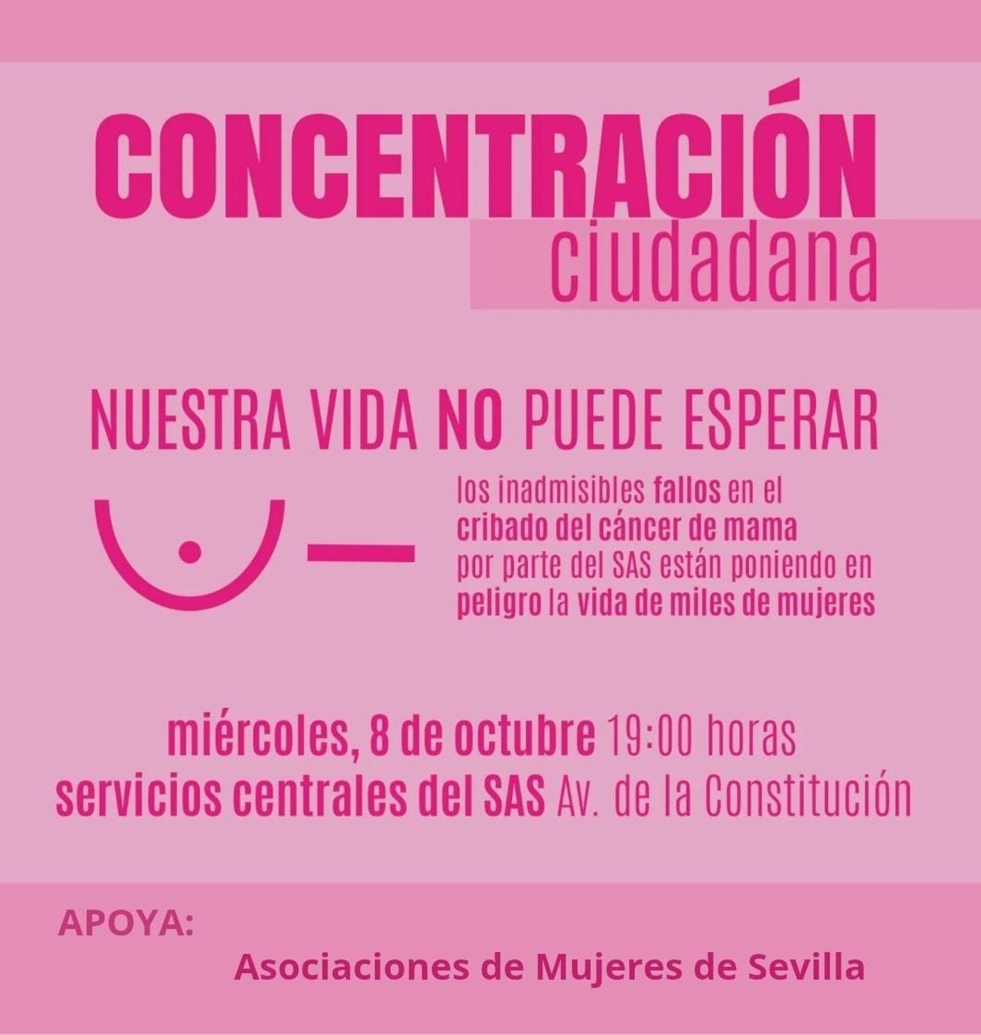 07/10/2025 Cartel de la concentración ciudadana en Sevilla ante la crisis de los cribados de cáncer
SOCIEDAD
ASOCIACIONES DE MUJERES