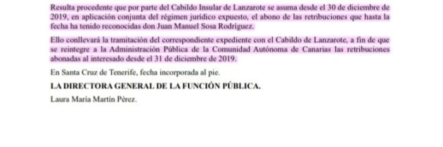 Extracto del informe de Función Pública.