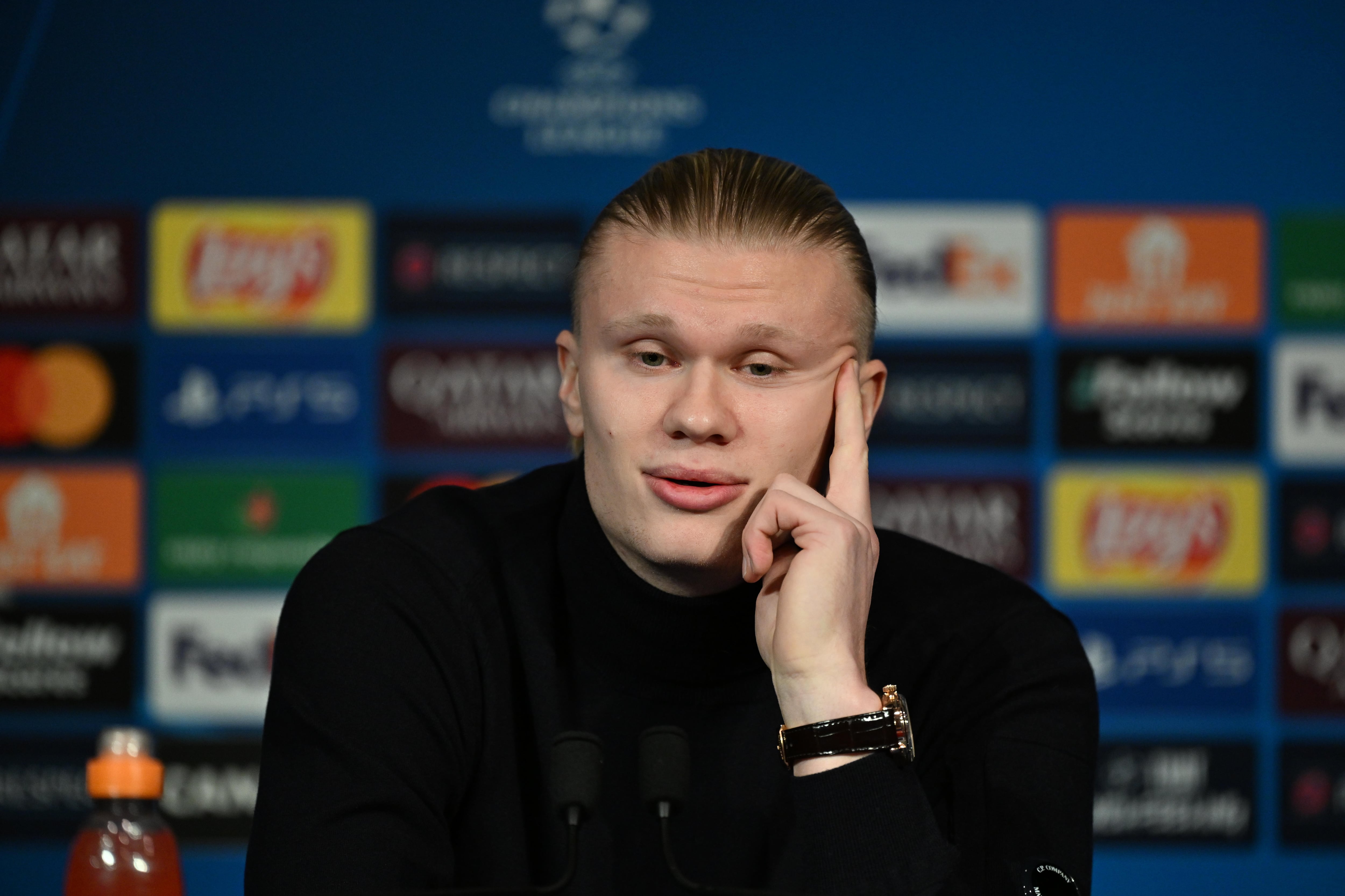 Erling Haaland, en la rueda de prensa previa al PSG-City