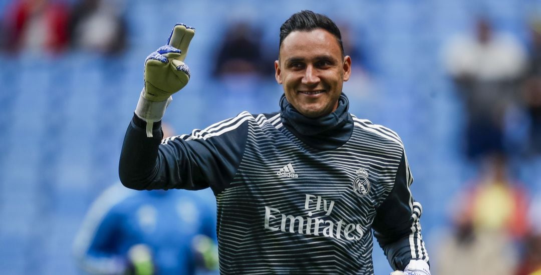 Keylor Navas, durante un calentamiento previo a un partido en el Real Madrid