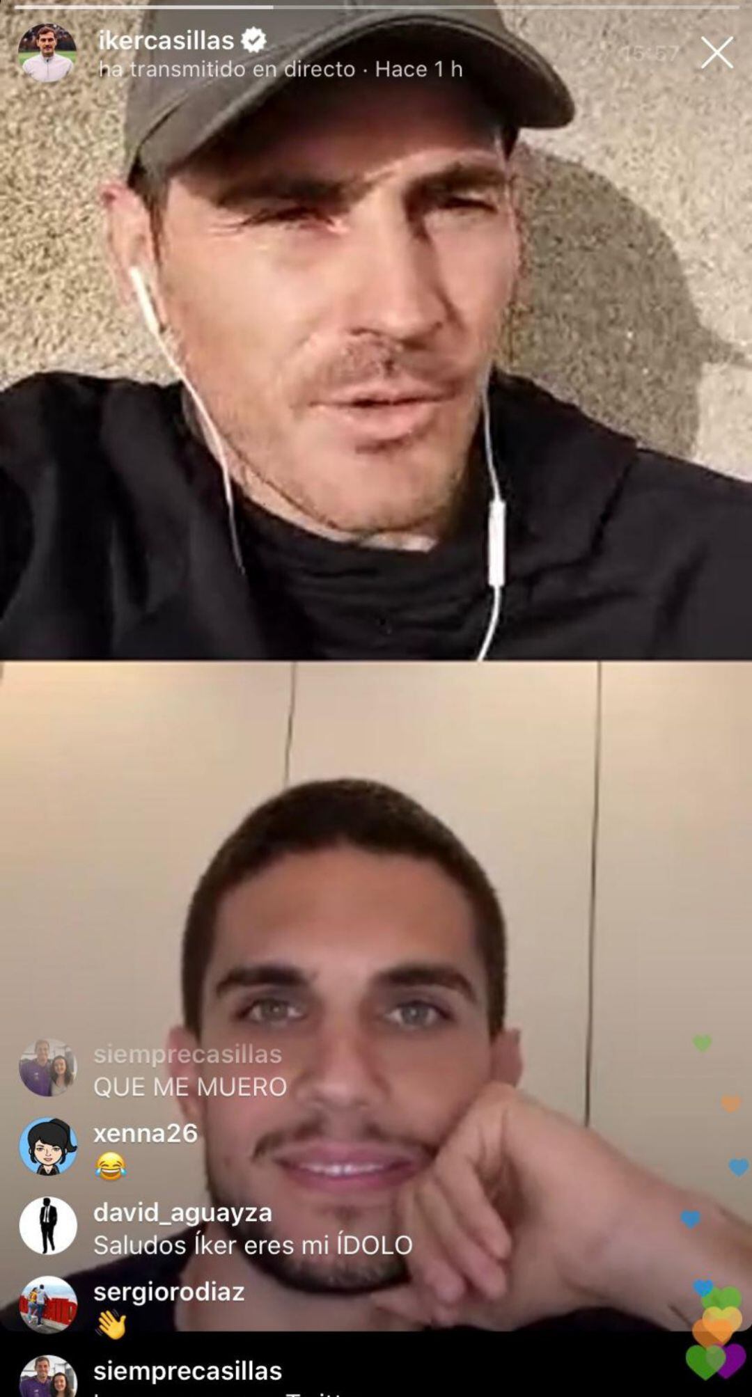 Iker Casillas y Marc Bartra durante el vídeo en directo