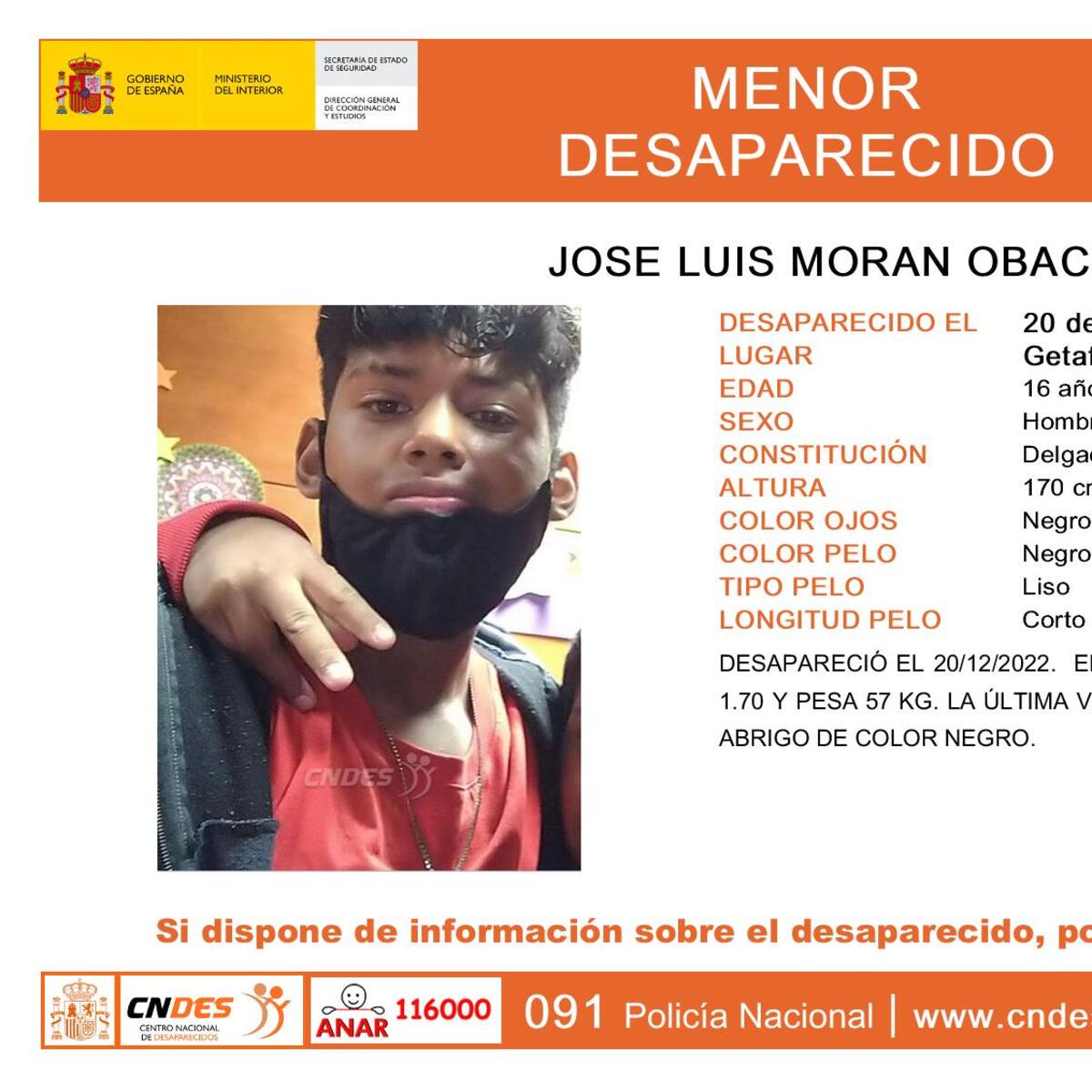 Desaparece un joven de 16 años en Getafe