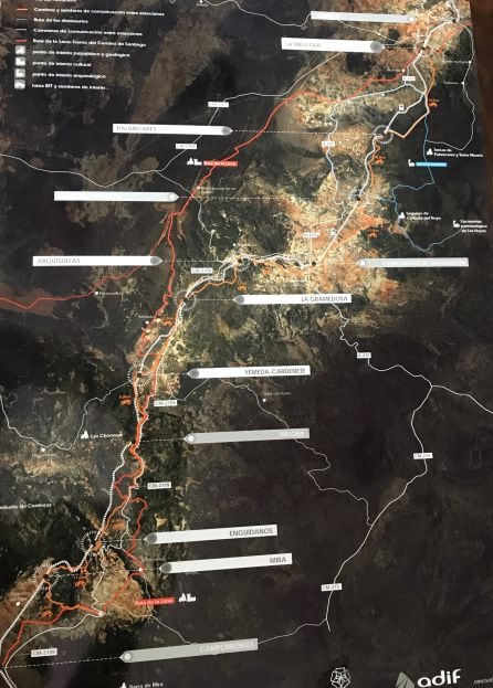 Mapa de la ruta ferroviaria de la Serranía Baja.