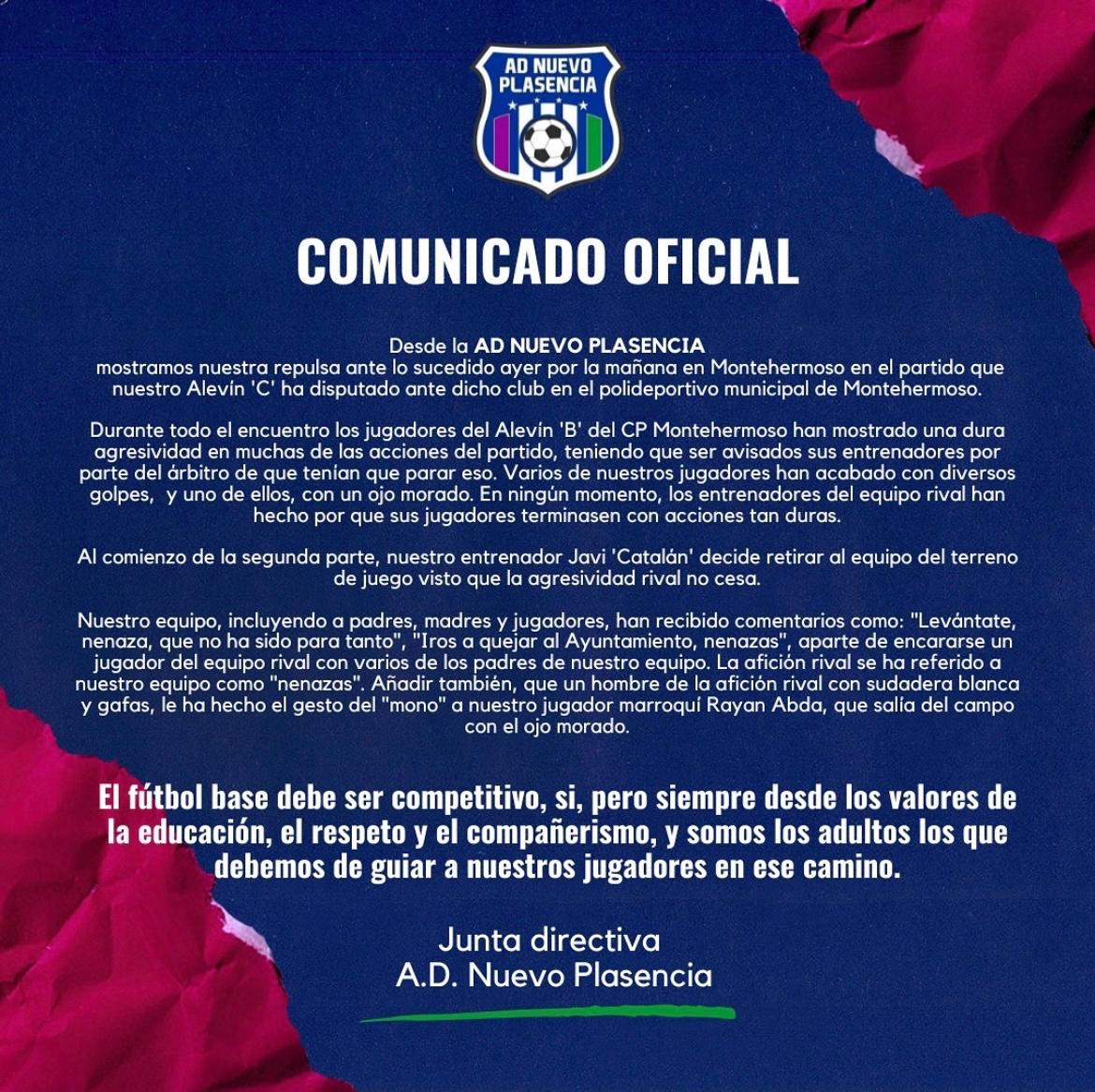 Comunicado del AD Nuevo Plasencia