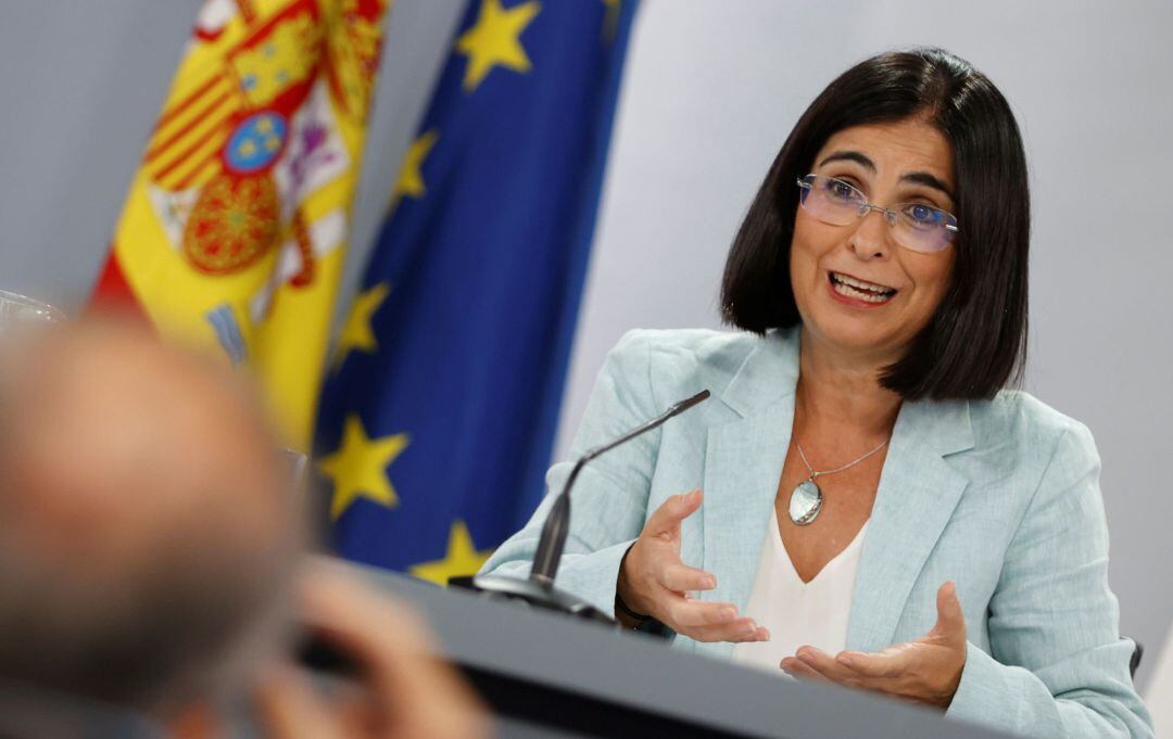 La ministra de Sanidad, Carolina Darías, ofrece una rueda de prensa tras la reunión del Consejo Interterritorial del Sistema Nacional de Salud, este miércoles en Madrid.