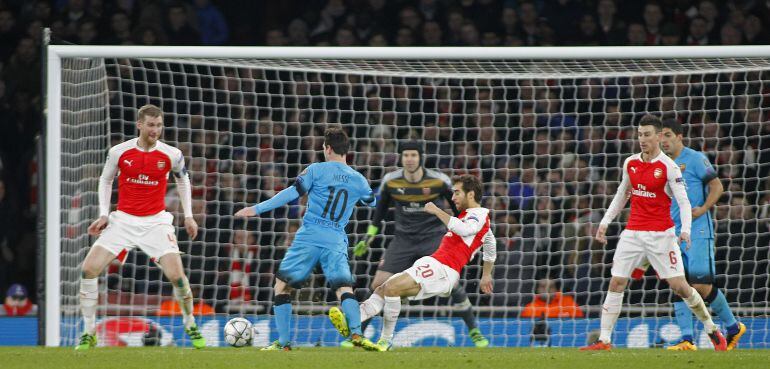 Messi, en el partido ante el Arsenal de octavos de final de la Champions.