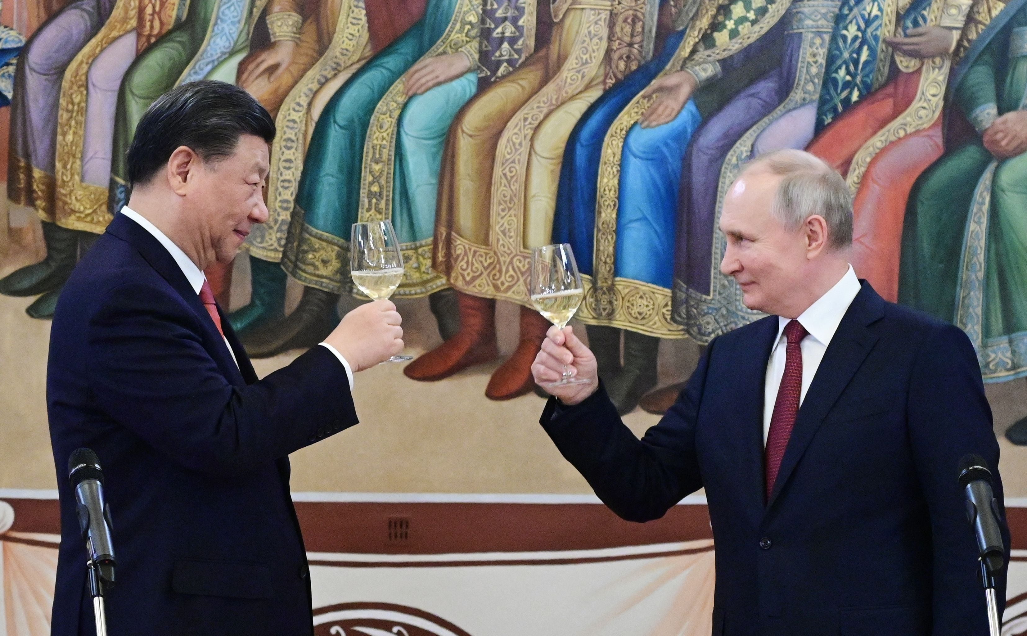 El presidente de Rusia, Vladimir Putin, durante la visita del líder chino Xi Jinping al Kremlin