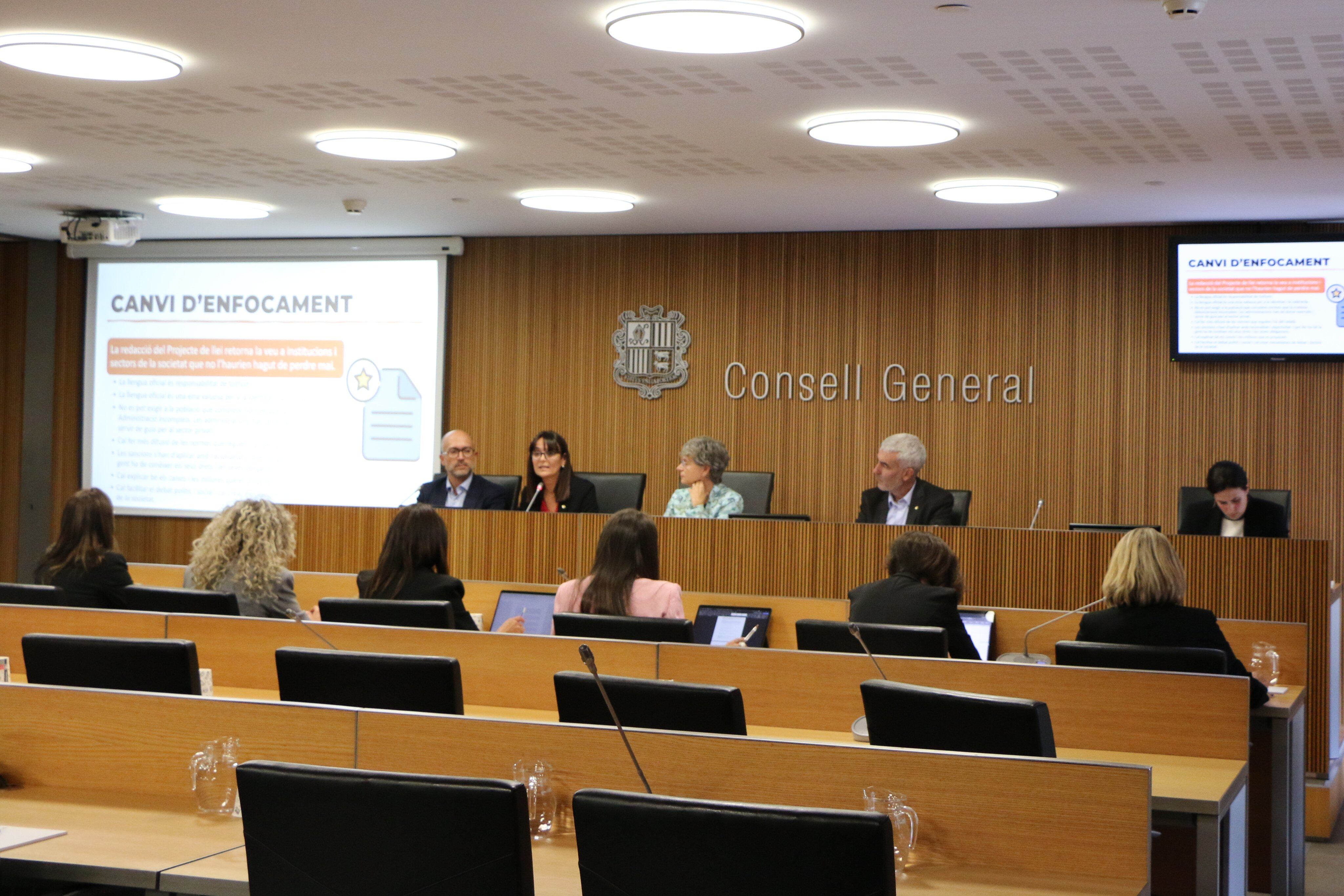 La ministre de Cultura, Joventut i Esports, Mònica Bonell, en compareixeça davant la comissió legislativa