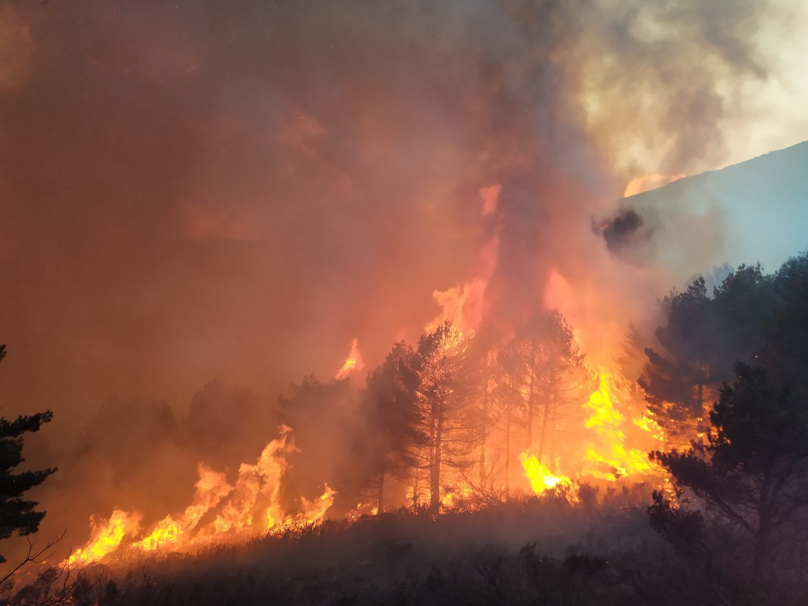 Aspecto del incendio el lunes por la tarde