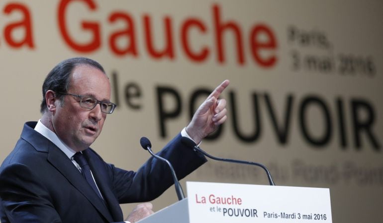 El presidente francés, François Hollande, pronuncia su discurso durante la conferencia &#039;La izquierda y el poder.