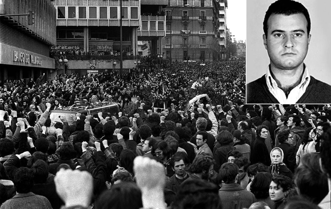 Imagen de las protestas en el entierro de los abogados de Atocha en 1977