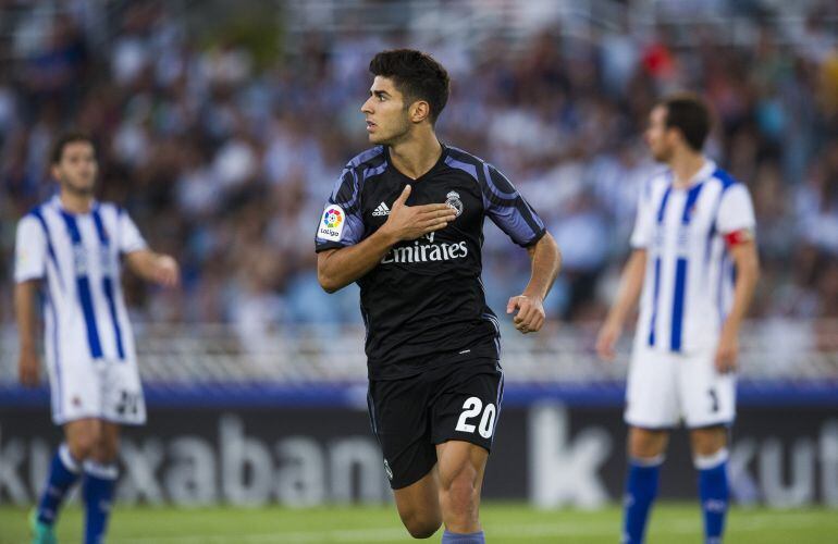 Marco Asensio celebra el gol ante la Real Sociedad en la primera jornada 