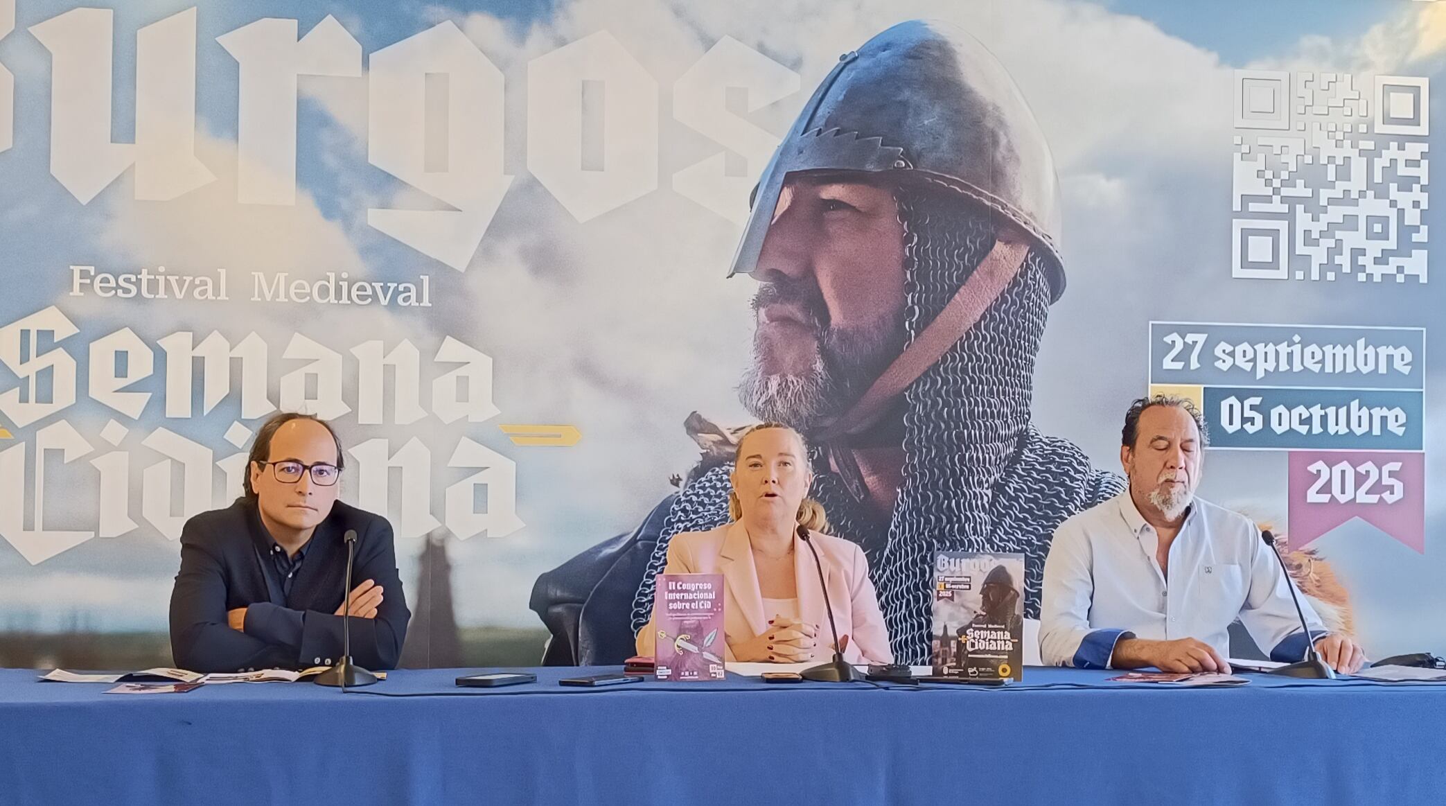 La alcaldesa Ayala presenta la Semana Cidiana 2025 junto al profesor de la UBU, Iván García, y el portavoz de las asociaciones cidianas, José Luis Moral
