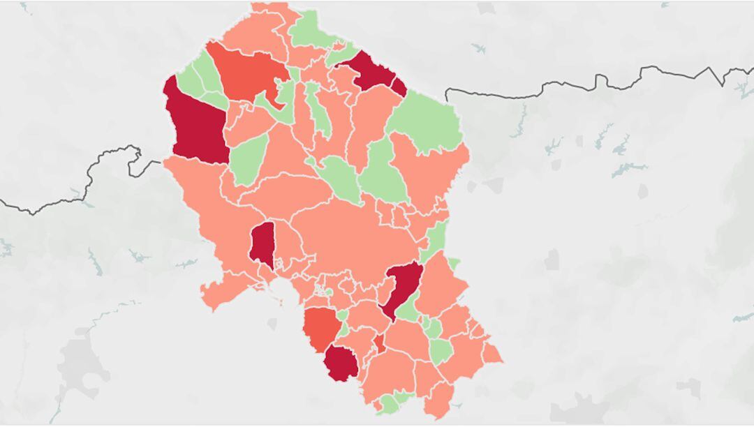 Mapa de incidencia acumulada de contagios de la provincia de Córdoba