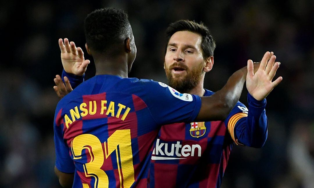 Ansu Fati y Leo Messi, en el partido ante el Levante.