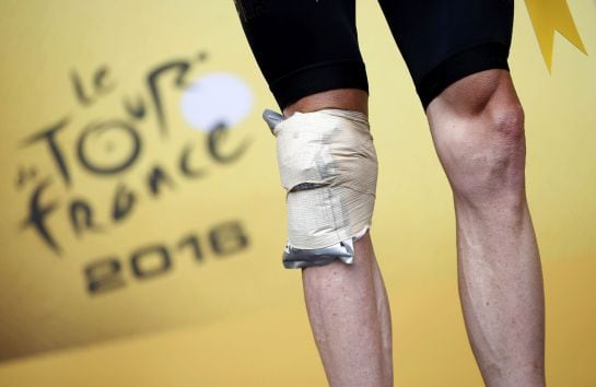 Las piernas de Froome en el pódium.