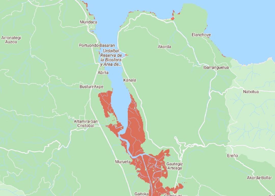 Urdaibai podría llegar a perder la mitad de su superficie dentro de 80 años.