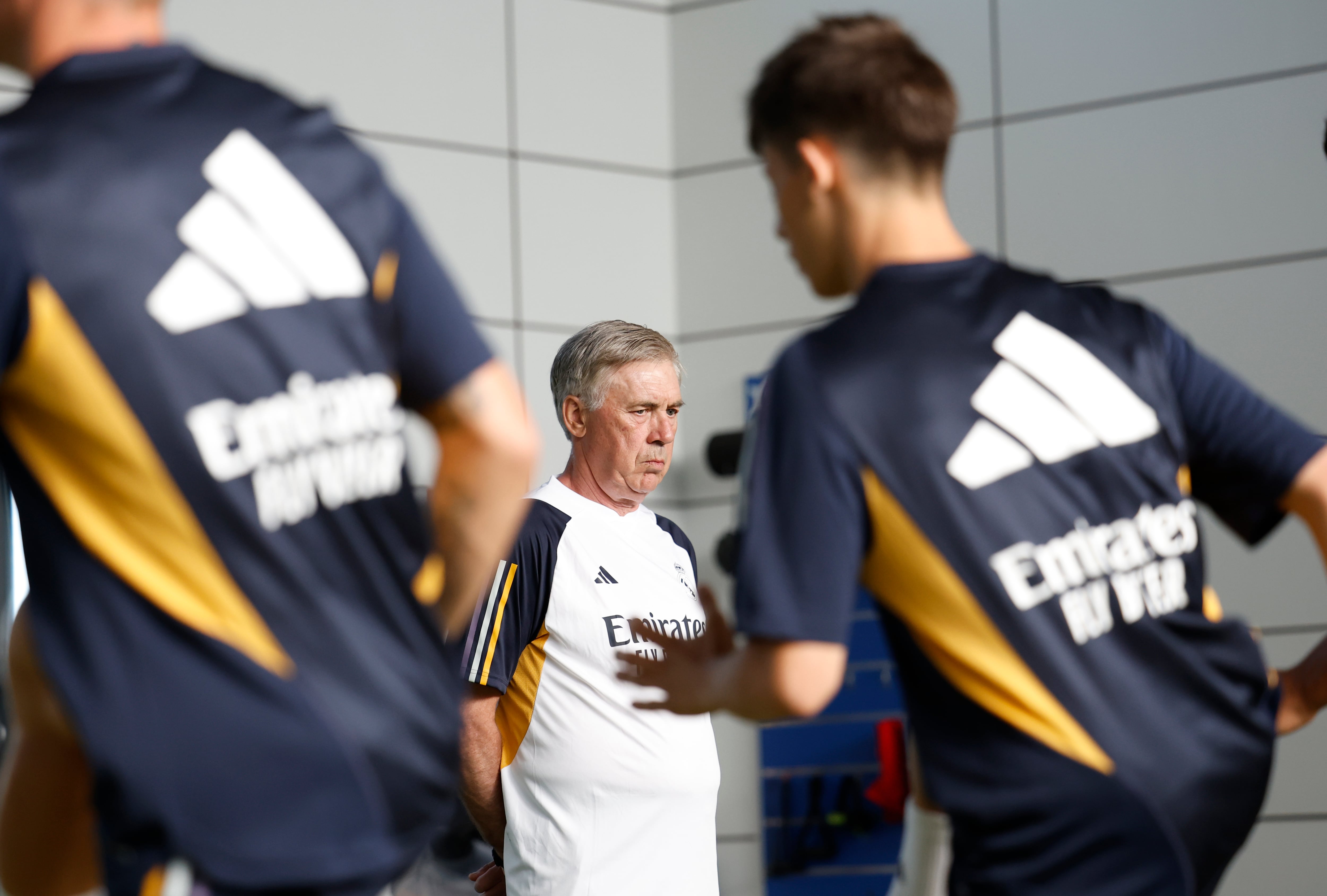 Carlo Ancelotti, durante un entrenamiento de pretemporada del Real Madrid