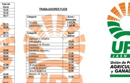 Tabla salarial del campo.