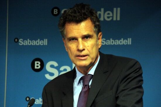 El conseller delegat del Banc Sabadell, Jaume Guardiola, durant la roda de premsa