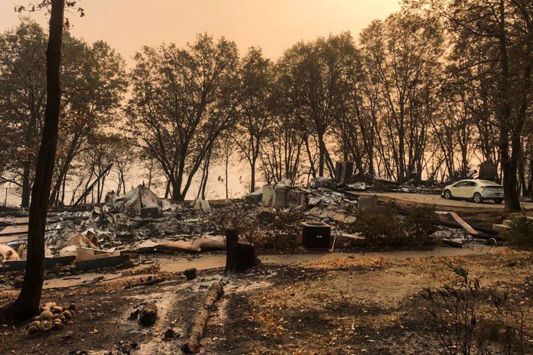 Fotografía cedida por el organismo CalFire Forestry Maps hoy, 20 de noviembre del 2018 que muestra el estado de una zona devastada por el fuego en el área afectada por un incendio en Magalia, California