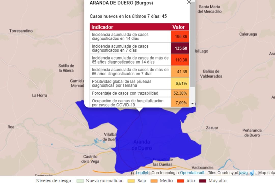 Datos del impacto de la pandemia en Aranda actualizados por SACYL a 7 de mayo de 2021