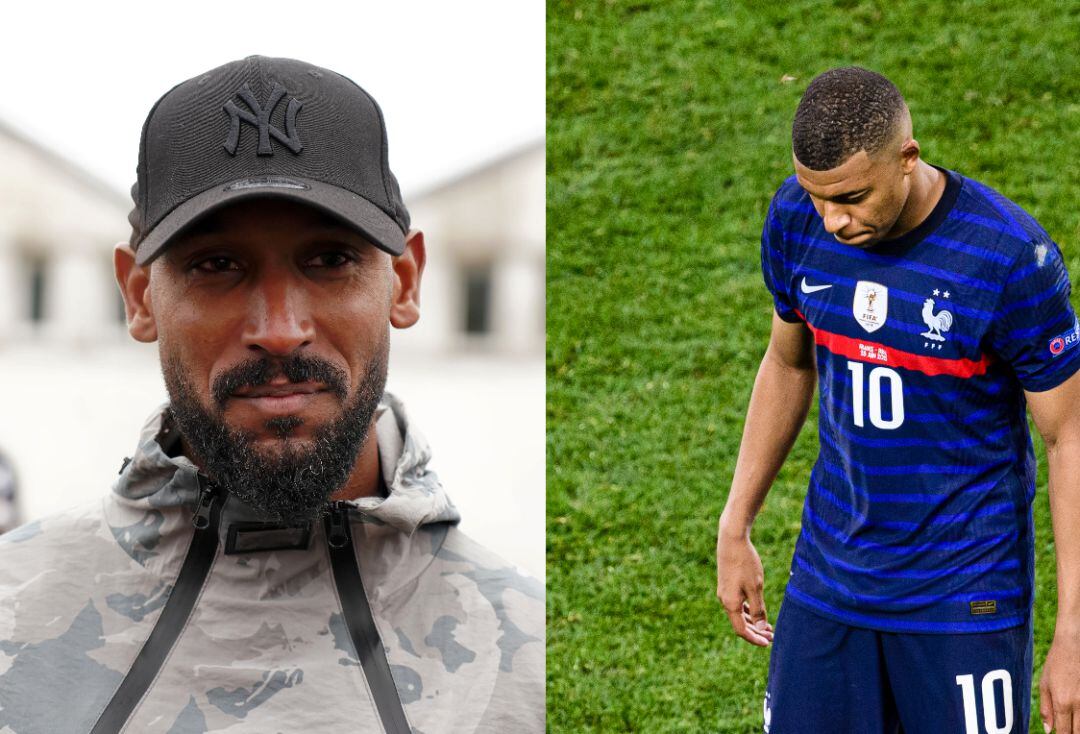 A la izquierda de la imagen, Anelka, a la derecha, Mbappé tras fallar el penalti ante Suiza