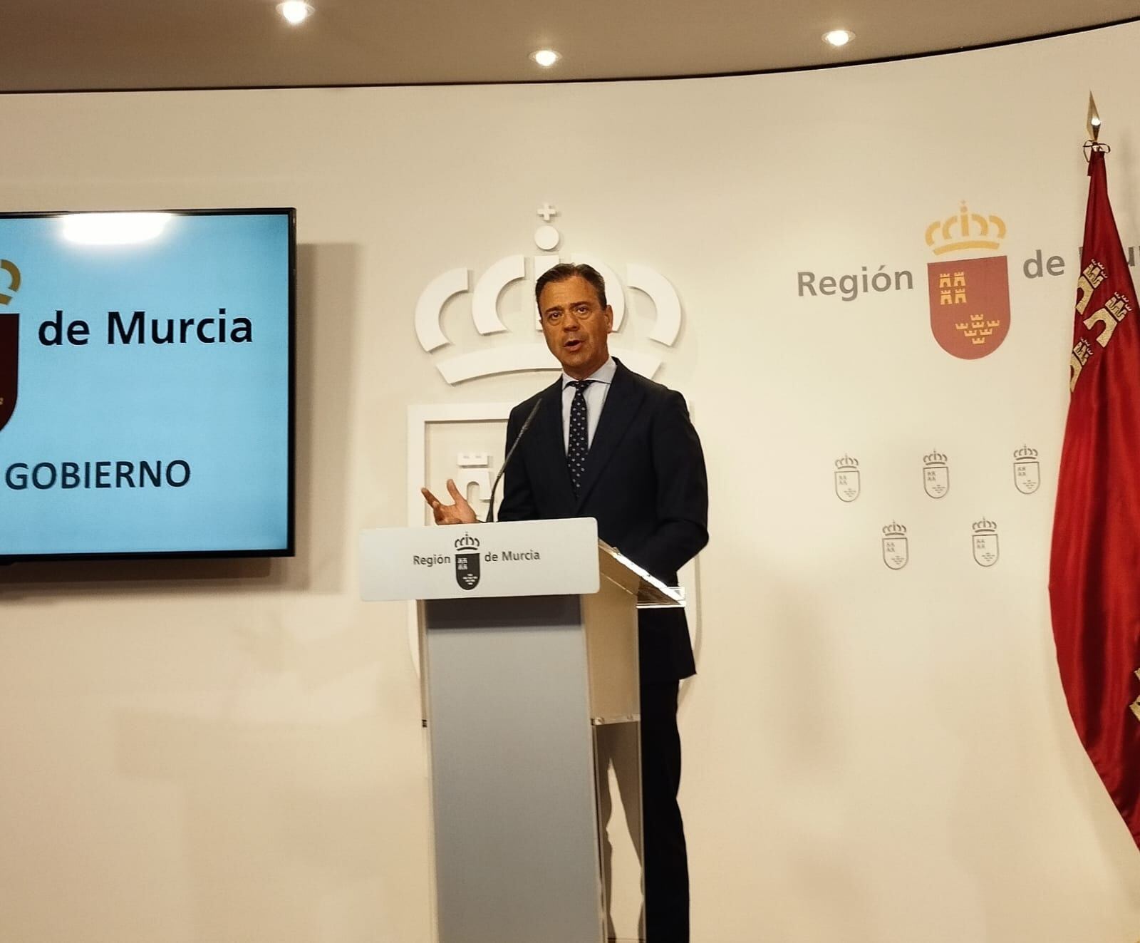 El consejero portavoz del Gobierno regional en funciones, Marcos Ortuño, este jueves en rueda de prensa