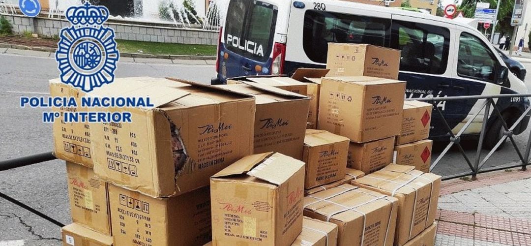 Cajas sustraídas en el robo de la nave de cosméticos de Valdemoro.