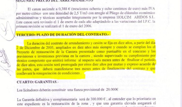 Contrato de renovación de la cantera &#039;La Lancha&#039; firmado en diciembre de 2005