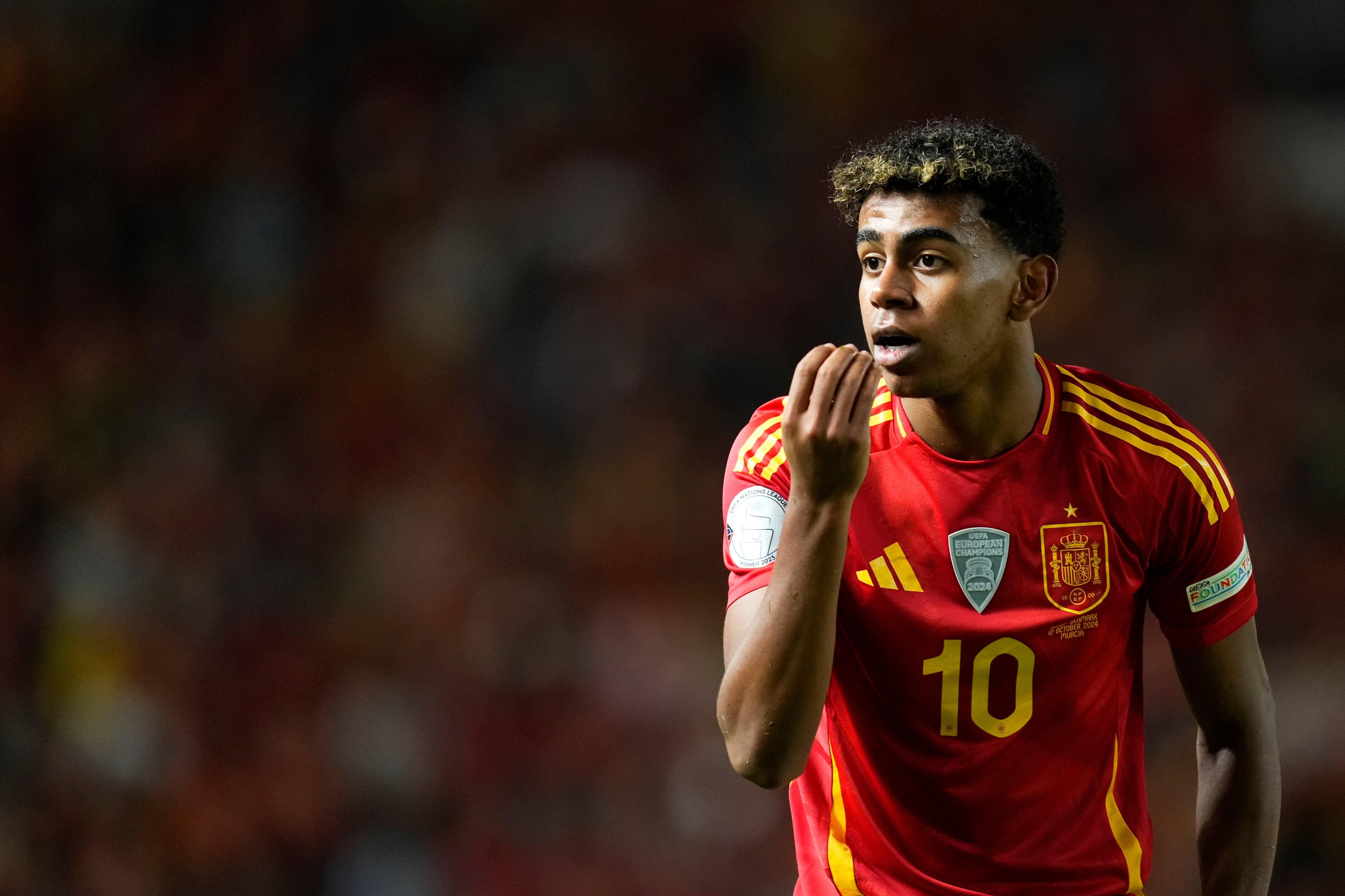 Lamine Yamal, durante el España - Dinamarca de la UEFA Nations League